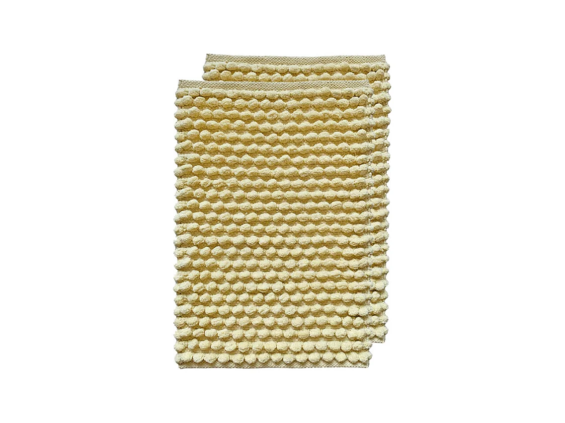 Lot 2 tapis salle de bain 40 x 60 cm pompon jaune clair - MARIE
