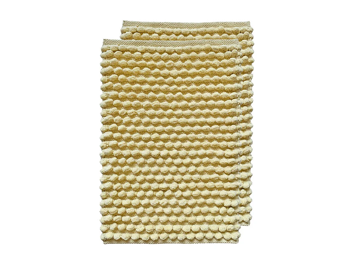 Lot 2 tapis salle de bain 40 x 60 cm pompon jaune clair - MARIE