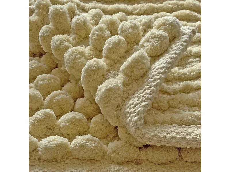 Lot 2 tapis salle de bain 40 x 60 cm pompon jaune clair - MARIE