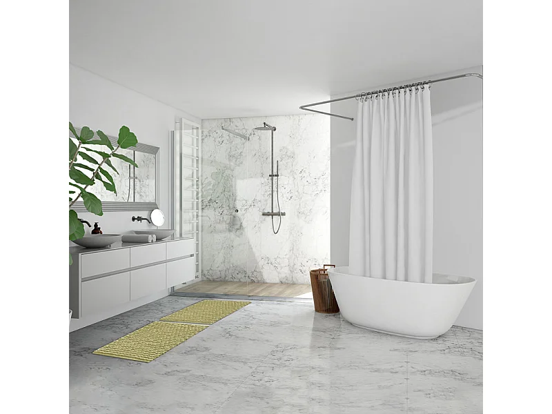 Tapis de salle de bain 40 x 60 cm pompon jaune clair - MARIE