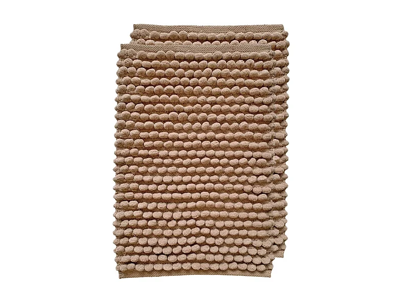 Lot 2 tapis de salle de bain 40 x 60 cm pompon beige sable - MARIE