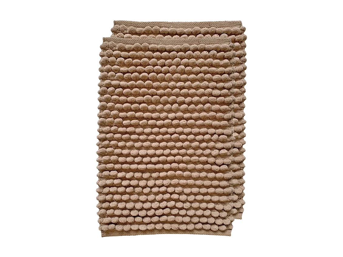 Lot 2 tapis de salle de bain 40 x 60 cm pompon beige sable - MARIE