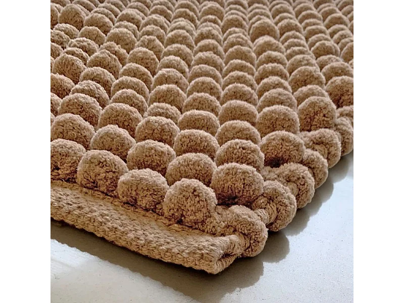 Lot 2 tapis de salle de bain 40 x 60 cm pompon beige sable - MARIE