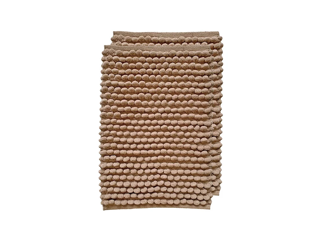 Lot 2 tapis de salle de bain 40 x 60 cm pompon beige sable - MARIE