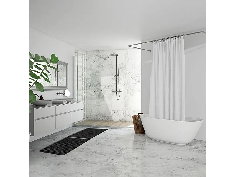 Lot 2 tapis de salle de bain 40x60 cm pompon gris anthracite - MARIE