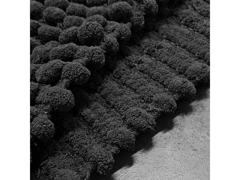 Lot 2 tapis de salle de bain 40x60 cm pompon gris anthracite - MARIE