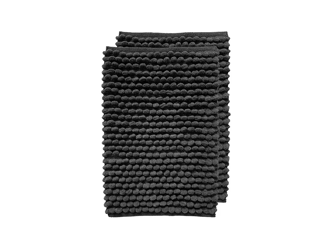 Lot 2 tapis de salle de bain 40x60 cm pompon gris anthracite - MARIE