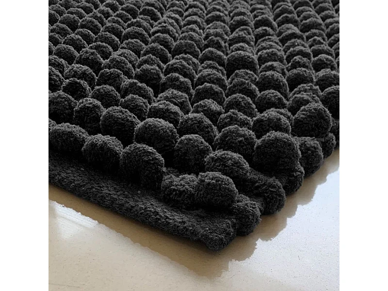 Lot 2 tapis de salle de bain 40x60 cm pompon gris anthracite - MARIE