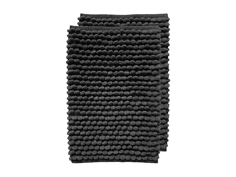 Lot 2 tapis de salle de bain 40x60 cm pompon gris anthracite - MARIE