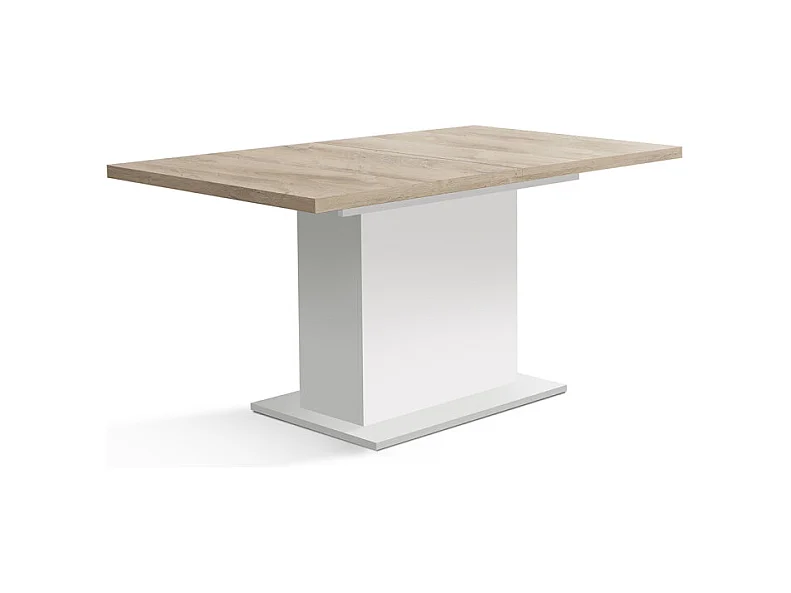 Table extensible 160 à 200 cm blanc mat et décor bois clair - LEANE