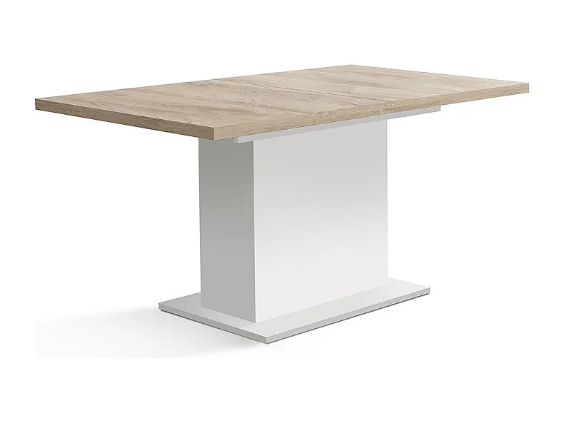 Table extensible 160 à 200 cm blanc mat et décor bois clair - LEANE