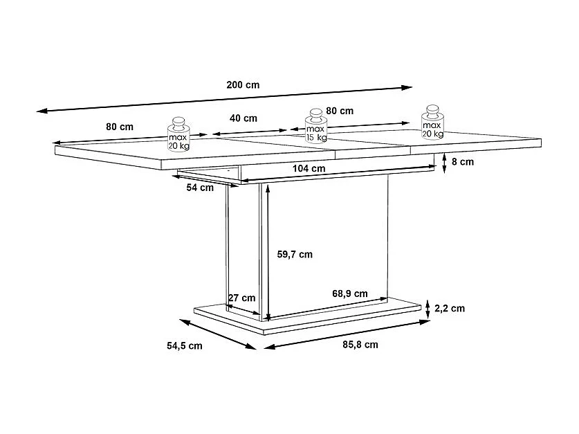 Table extensible 160 à 200 cm blanc mat et décor bois clair - LEANE