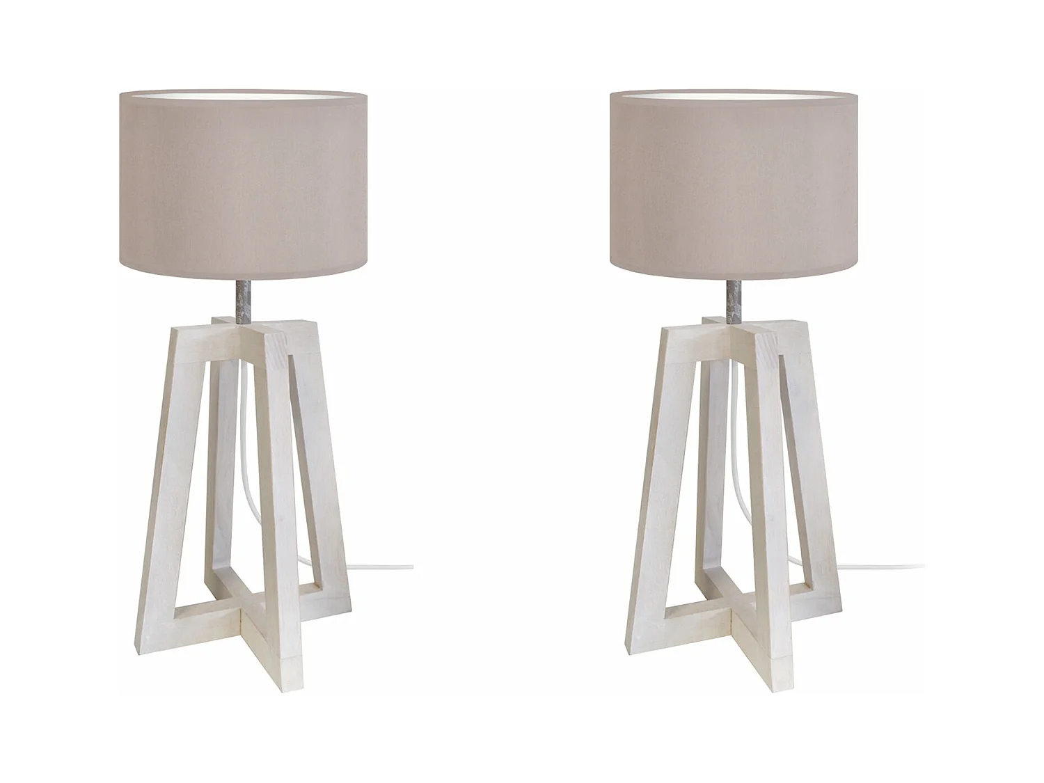 Pair de Lampes de chevet colonne bois  cylindre taupe 50 cm.