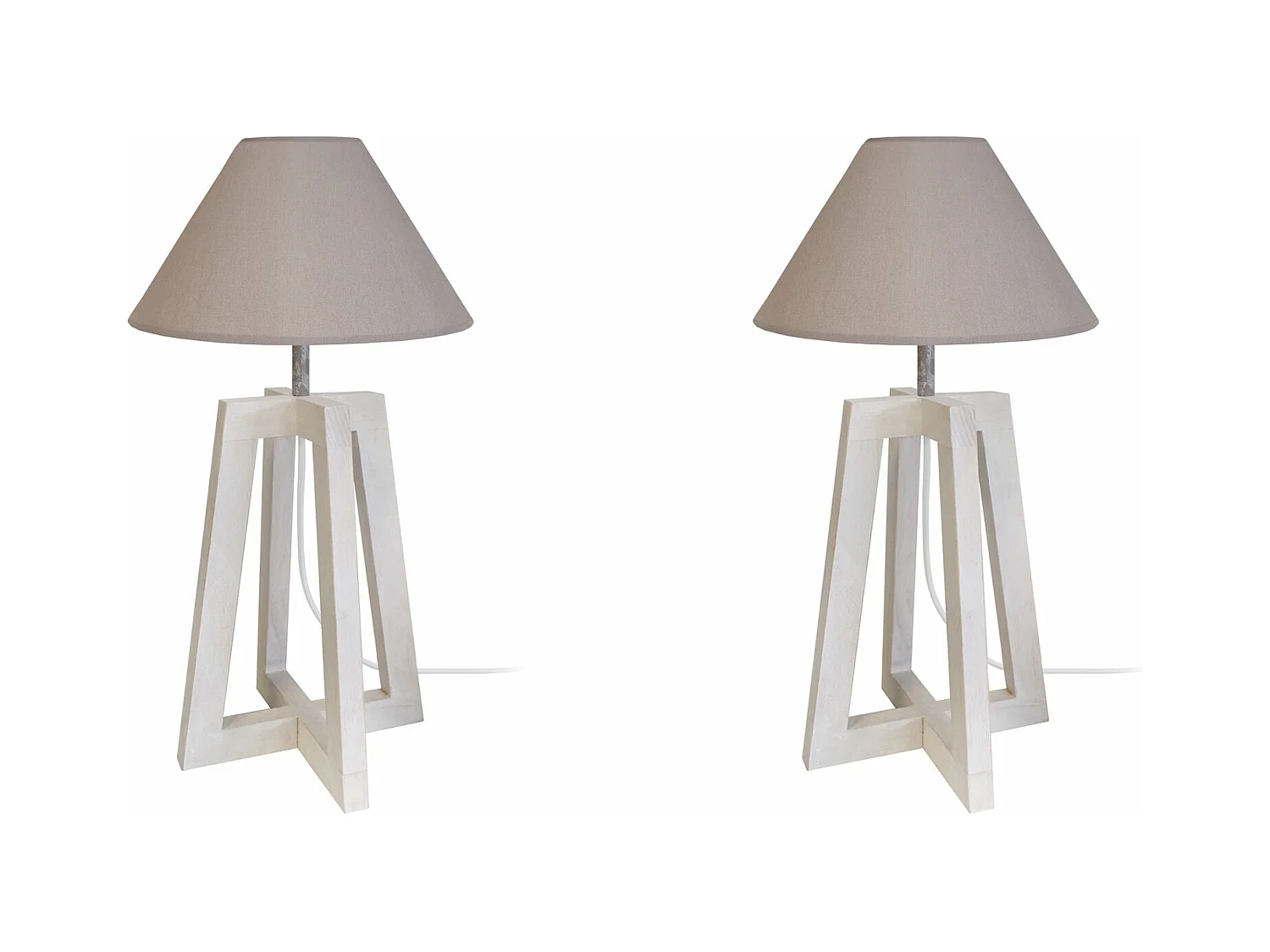 Pair de Lampes de chevet colonne bois  taupe,cone taupe 50 cm.