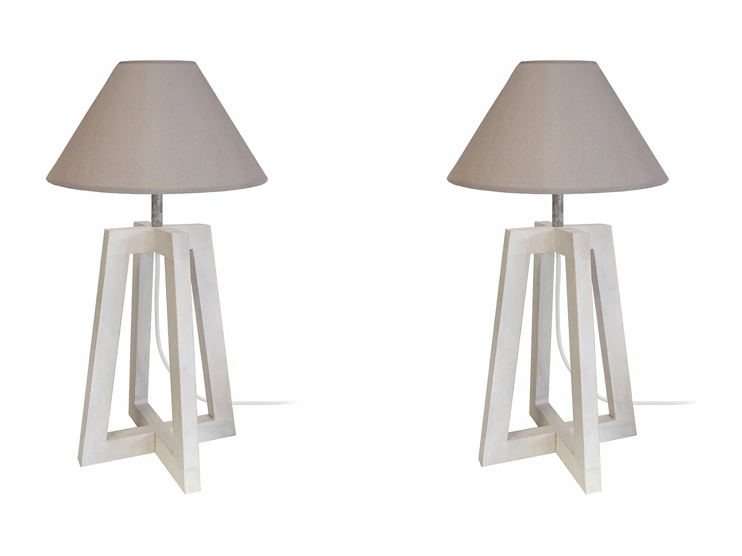 Pair de Lampes de chevet colonne bois  taupe,cone taupe 50 cm.