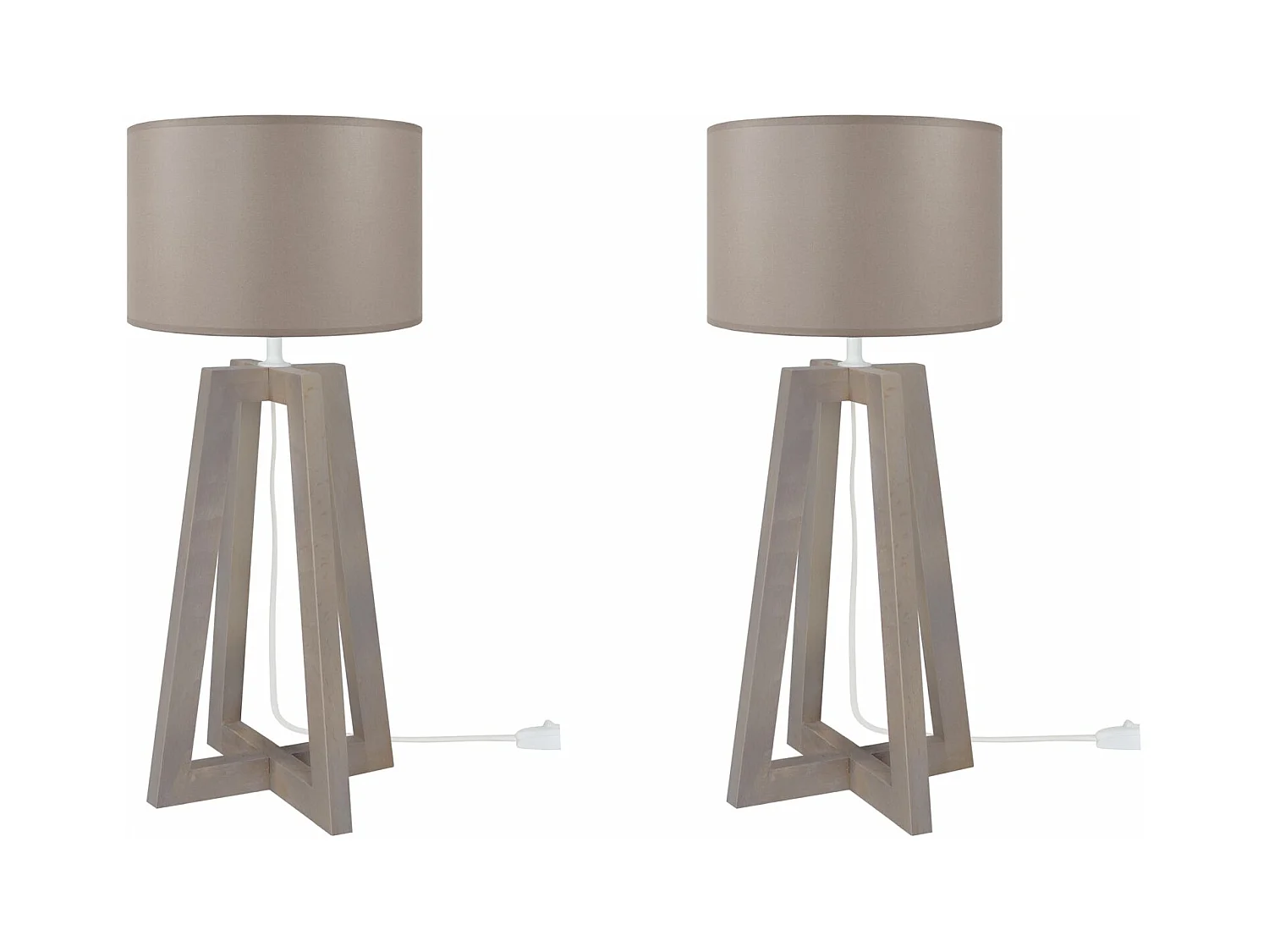 Pair de Lampes de chevet, colonne bois  taupe 50 cm.