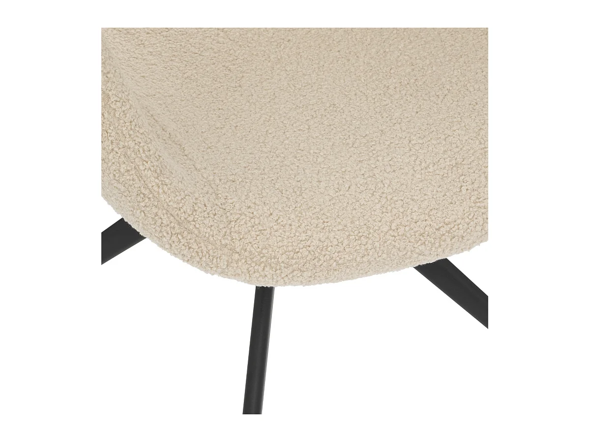 Chaise Fauteuil de table tissus Ivoire à bouclettes et pieds en métal Noir