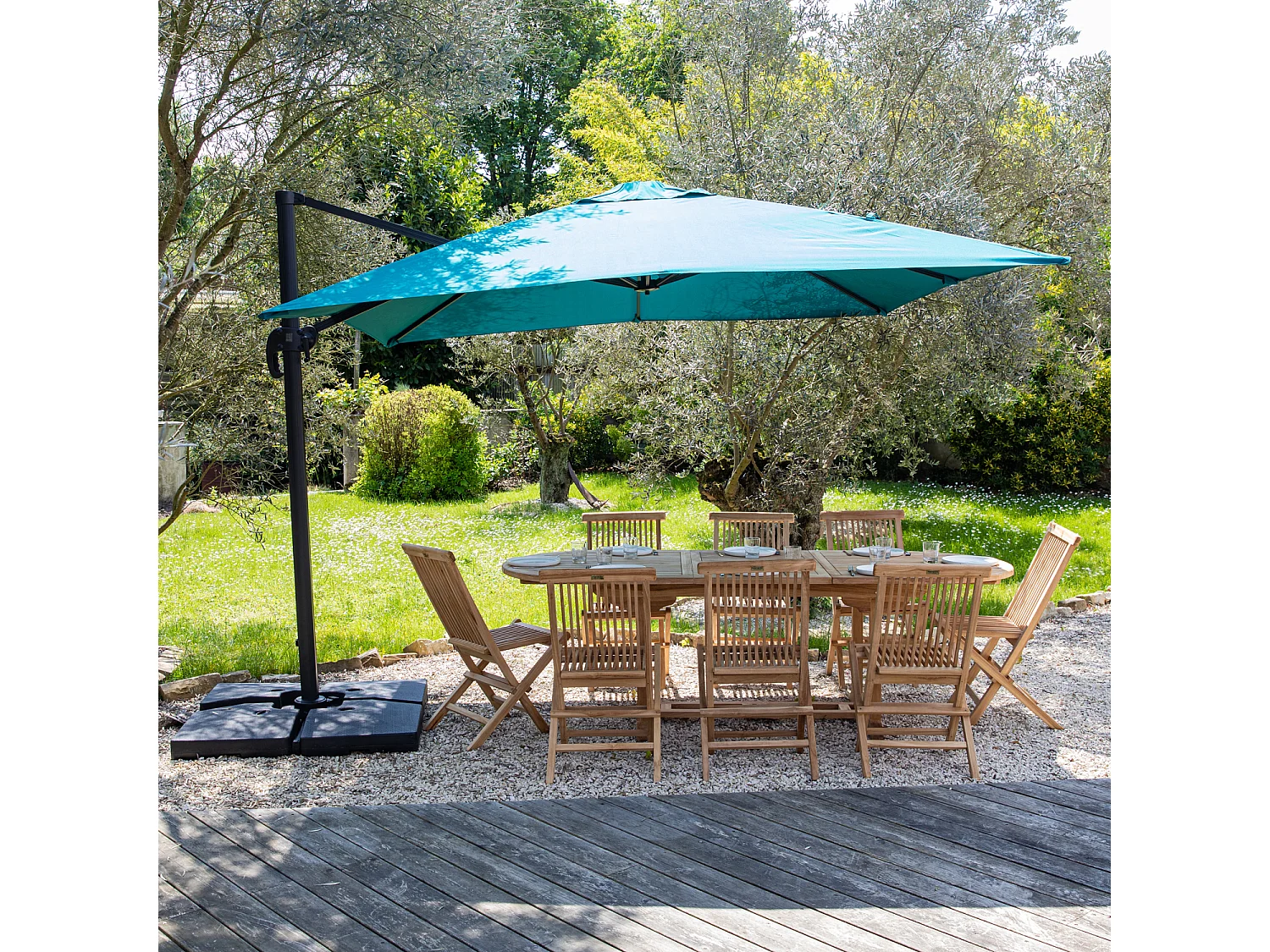 Offset parasol MOLOKAI vierkant 3x3m blauw + hoes