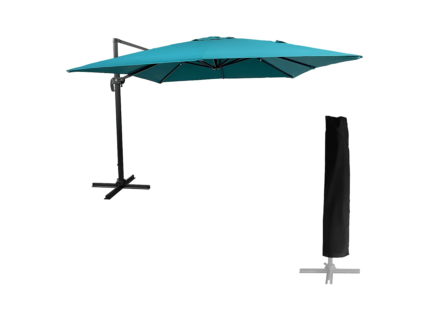Parasol déporté MOLOKAI carré 3x3m bleu + housse - HAPPY GARDEN