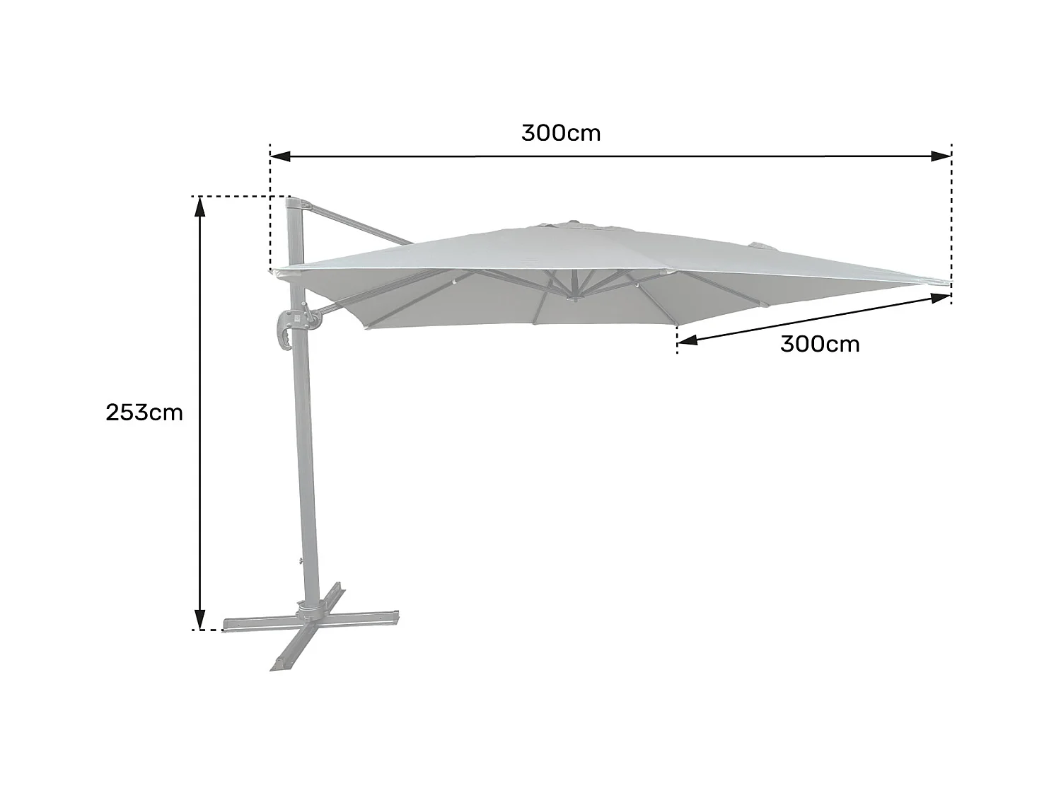 Parasol déporté MOLOKAI carré 3x3m bleu + housse - HAPPY GARDEN