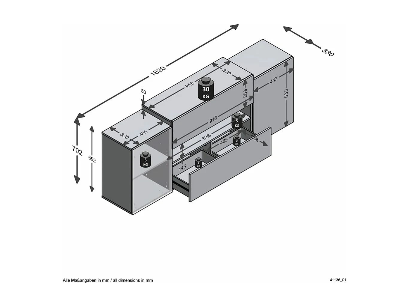Meuble TV 2 portes 2 tiroirs blanc brillant et chêne artisan Olpe - L182 cm