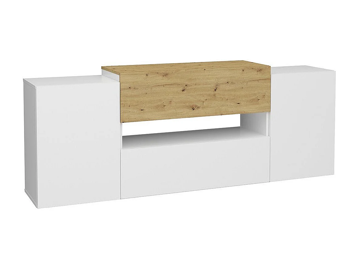 TV-Schrank 182x33x70,2 cm Weiß und Artisan-Eiche