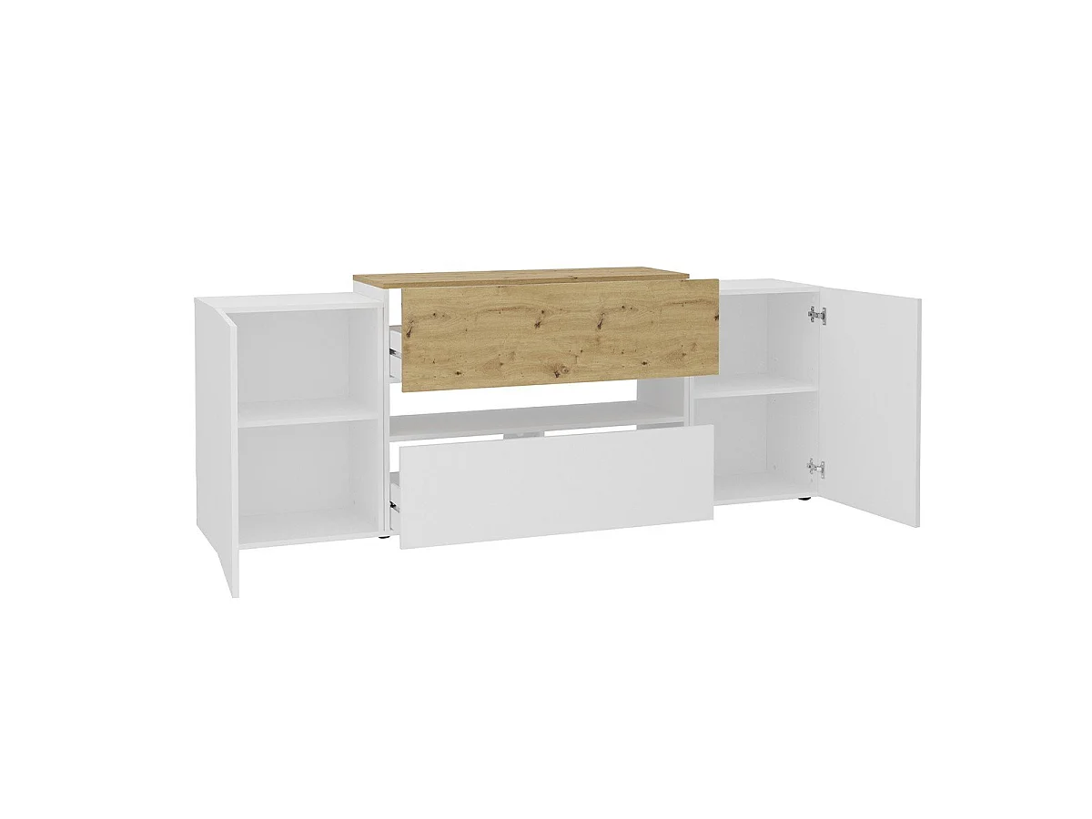 TV-Schrank 182x33x70,2 cm Weiß und Artisan-Eiche