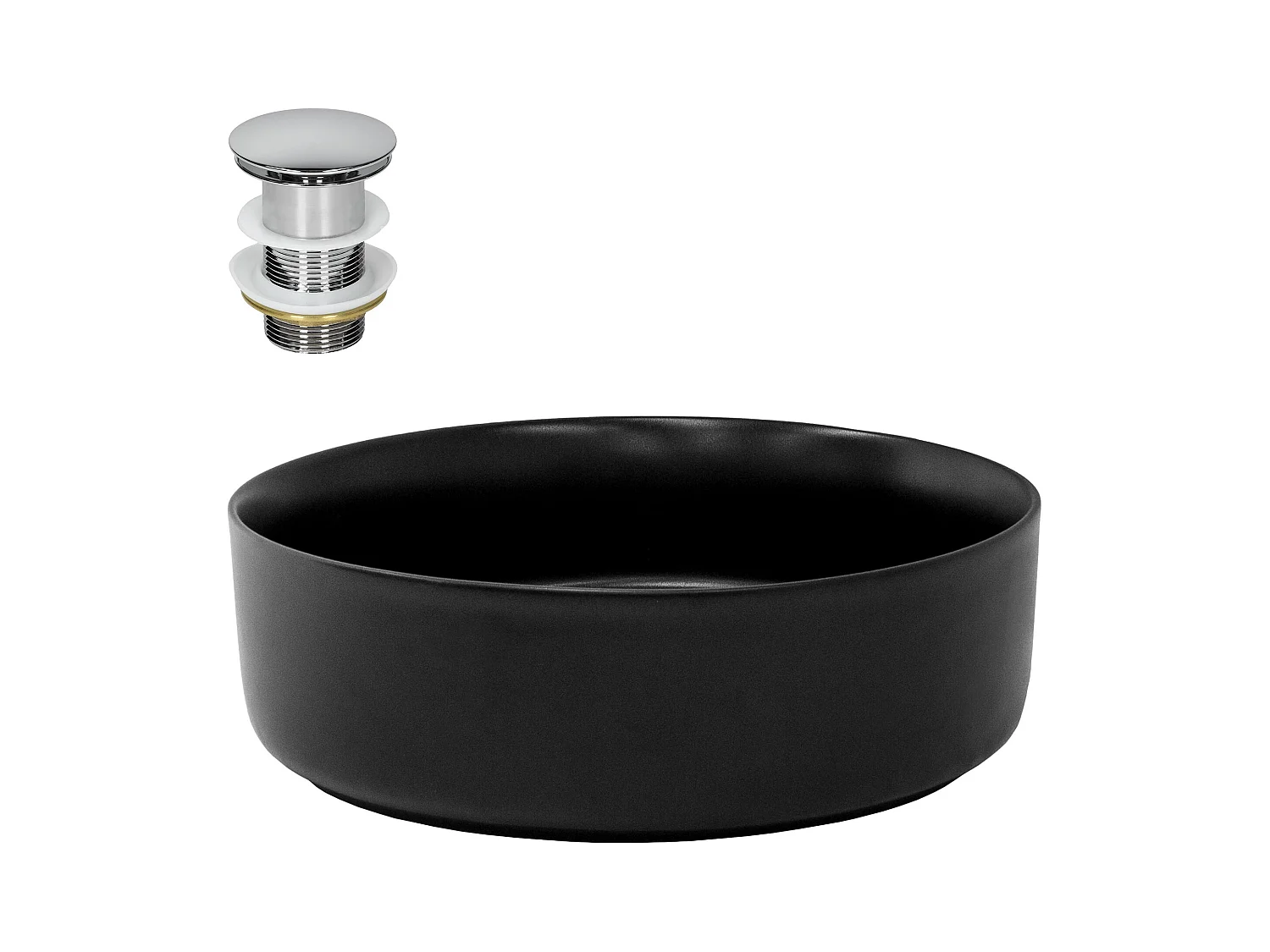 Lavabo céramique ronde noir mat avec bouchon de vidage lave-mains Ø 360 x 120 mm