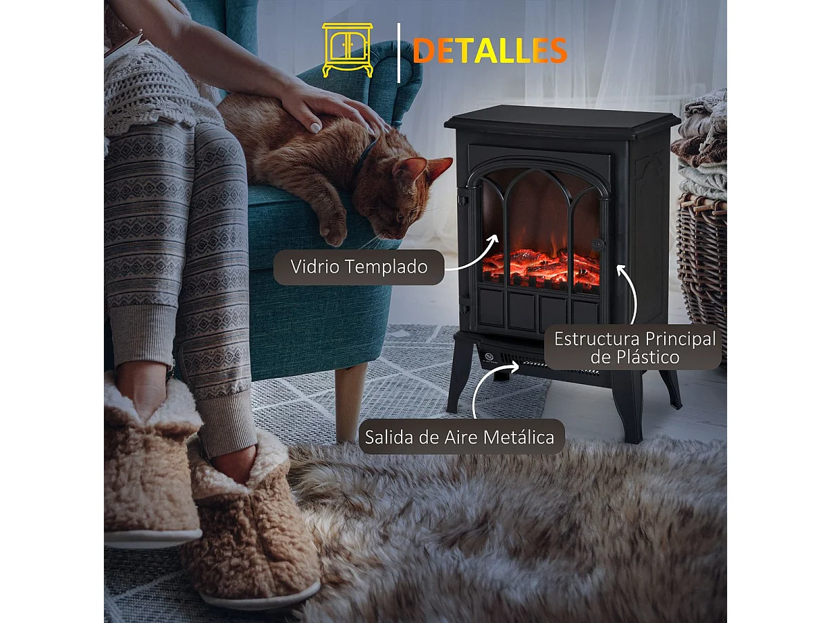 Chimenea eléctrica negro 39x23x56,5cm HOMCOM