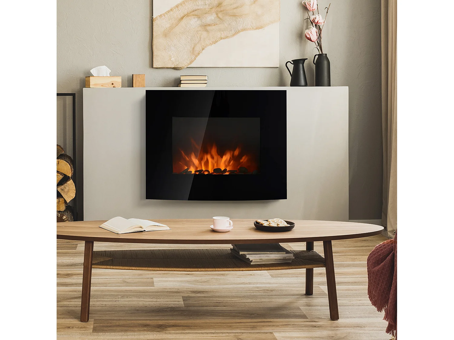 Chimenea eléctrica de pared negro 65x11.4x52cm HOMCOM