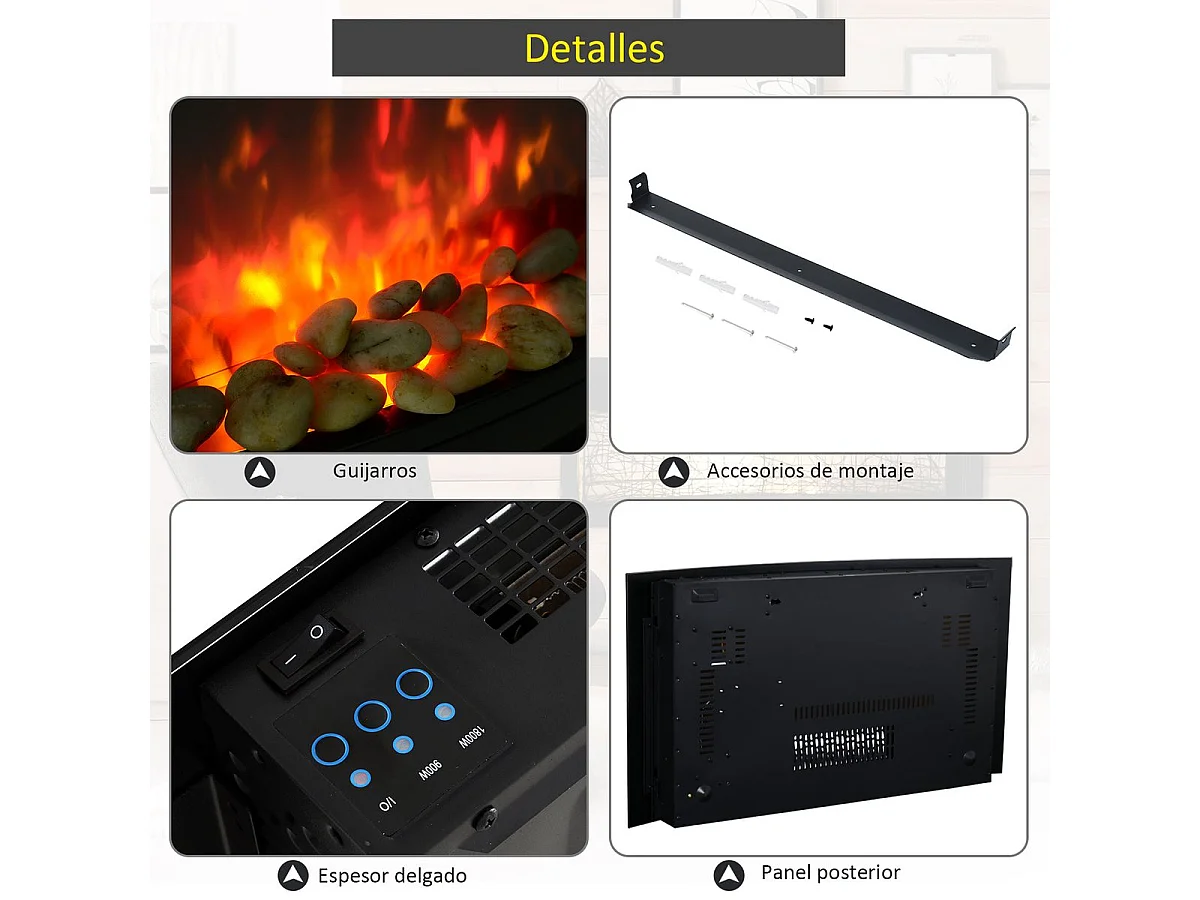 Chimenea eléctrica de pared negro 65x11.4x52cm HOMCOM