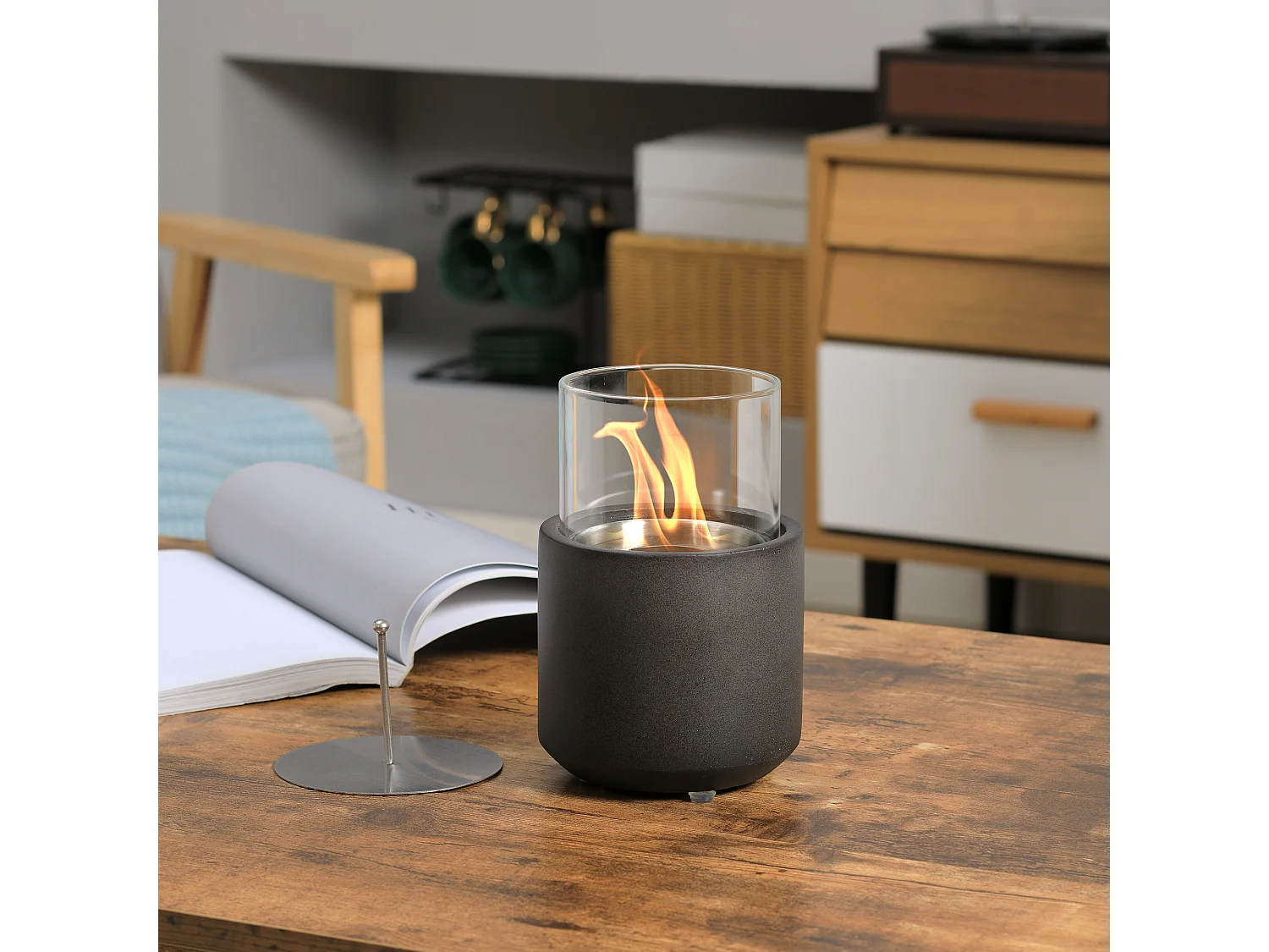 Chimenea de etanol gris oscuro 12x12x19 cm HOMCOM