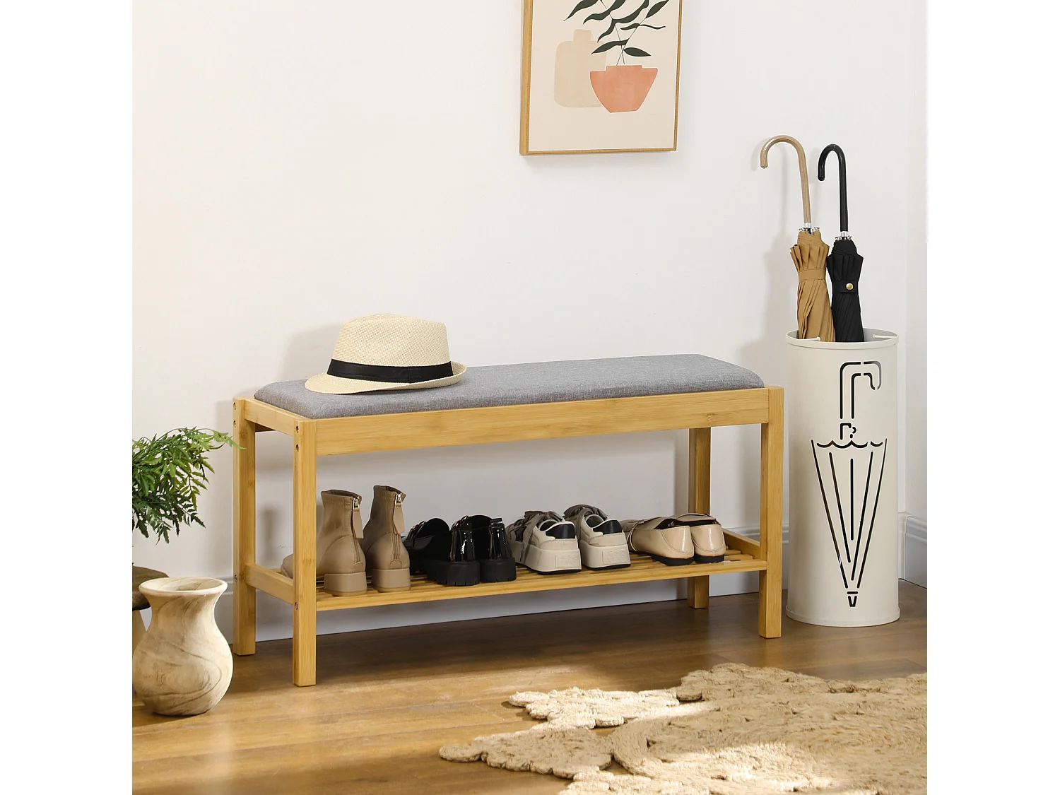 Banco zapatero madera natural 90x30x46 cm HOMCOM