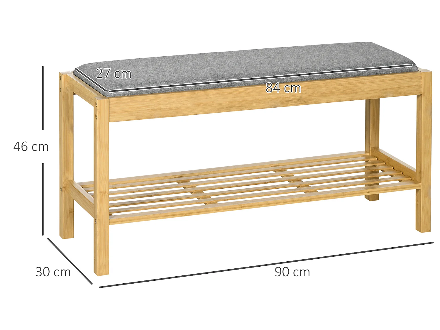 Banco zapatero madera natural 90x30x46 cm HOMCOM