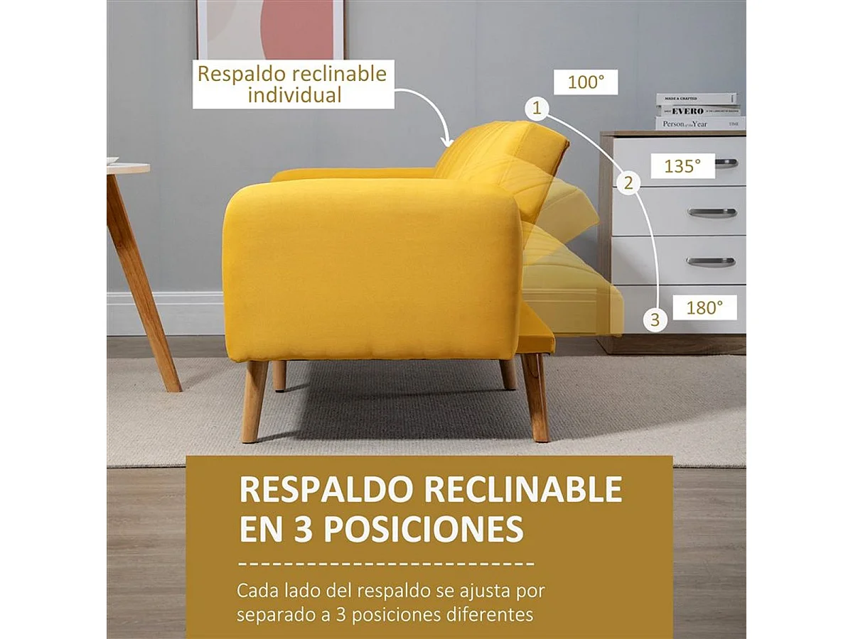 Sofá cama de 2 plazas amarillo 173x75x73 cm HOMCOM