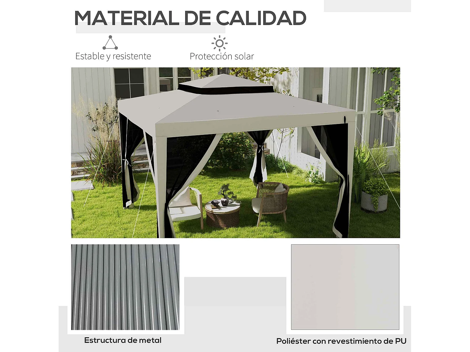 Carpa de jardín crema 297x297x268 cm Outsunny