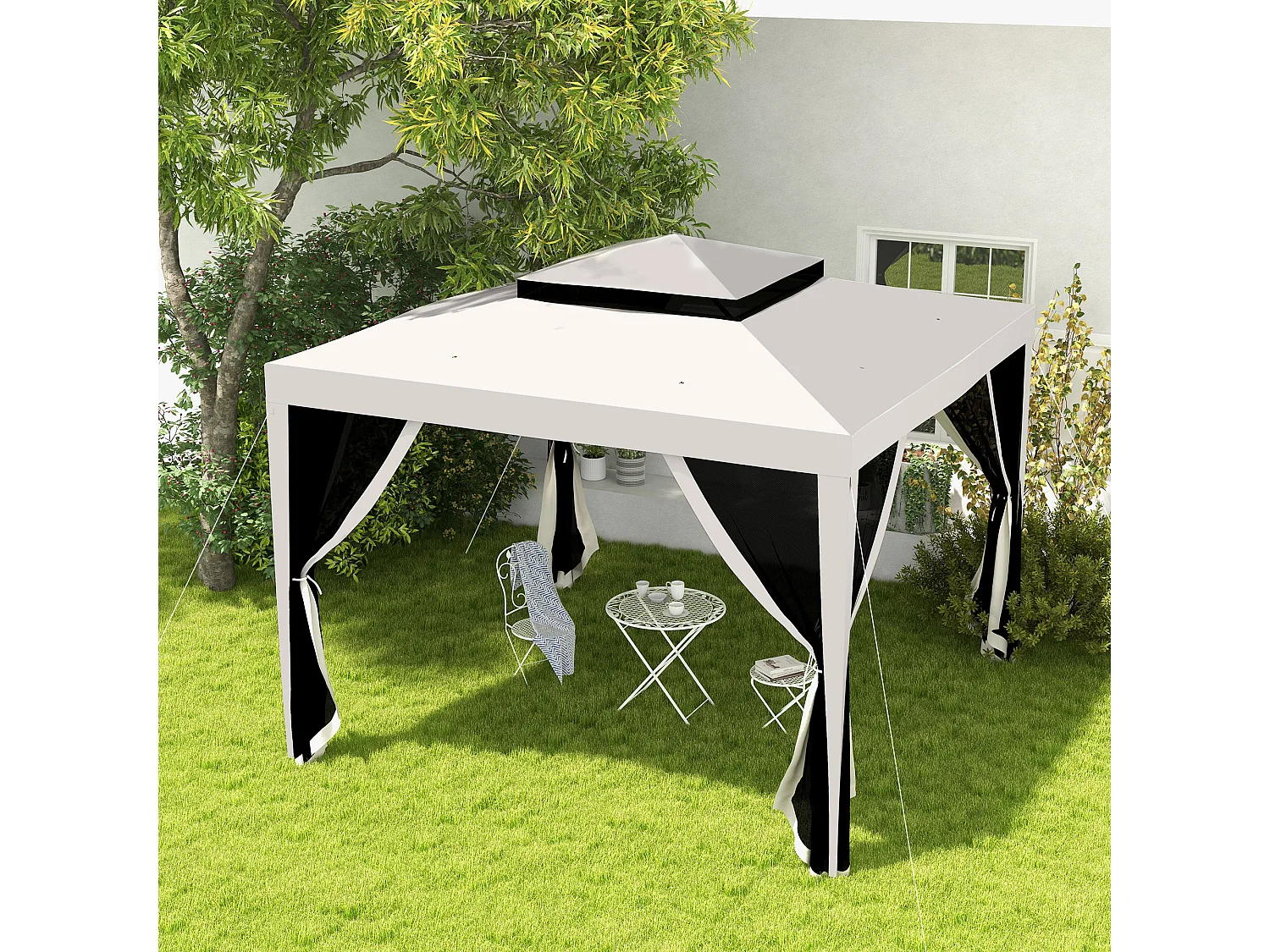 Carpa de jardín crema 297x297x268 cm Outsunny