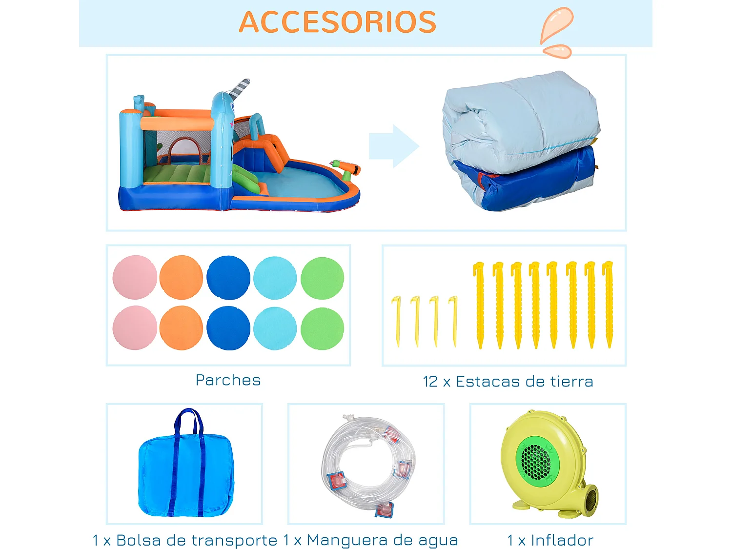 Castillo hinchable multicolor 420x370x230 cm Outsunny