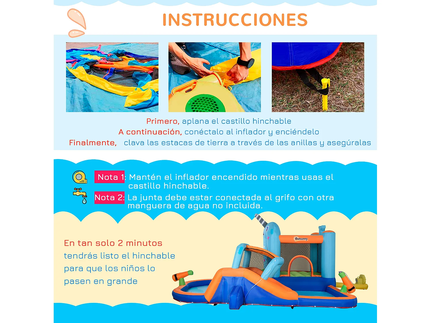 Castillo hinchable multicolor 420x370x230 cm Outsunny