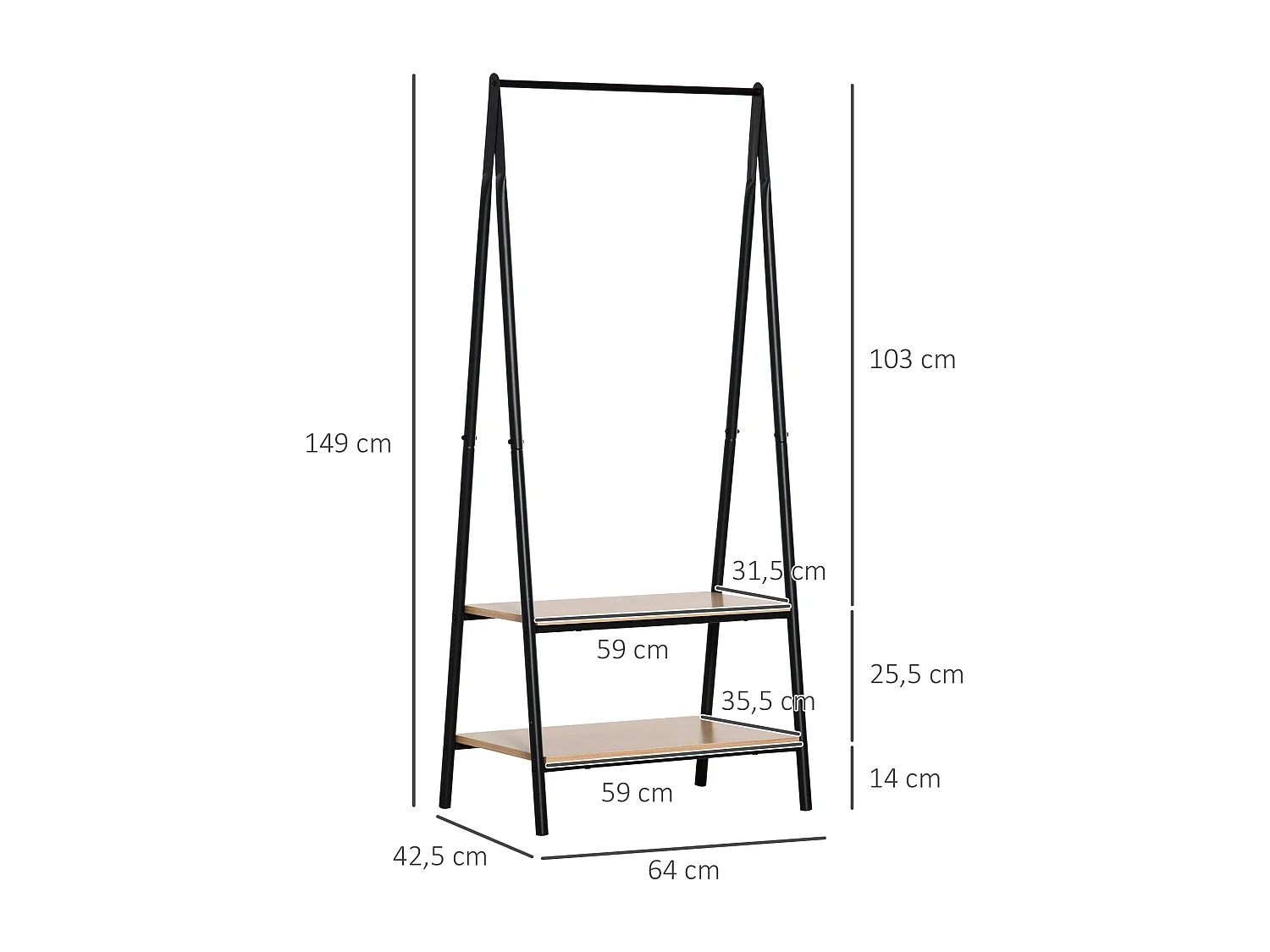 Perchero de ropa negro 64x42.5x149 cm HOMCOM