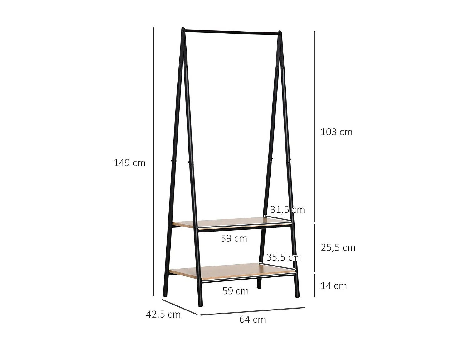 Perchero de ropa negro 64x42.5x149 cm HOMCOM
