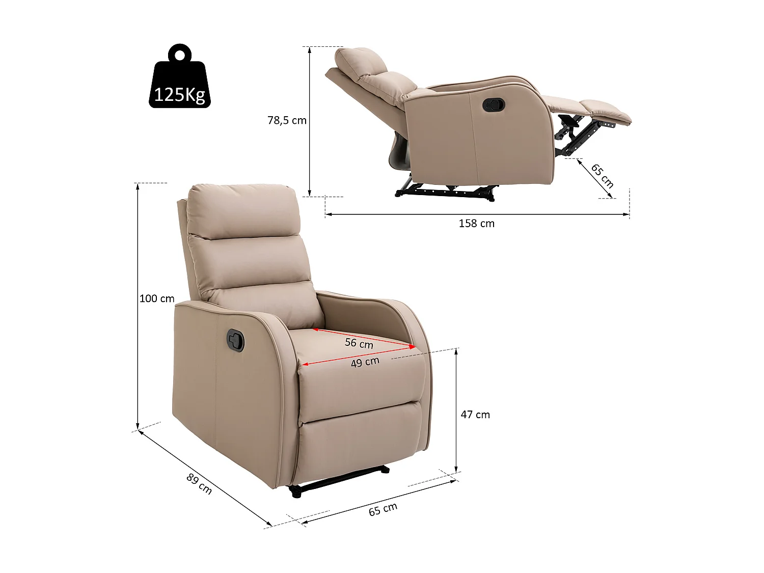 Sillón reclinable marrón 65x89x100cm HOMCOM