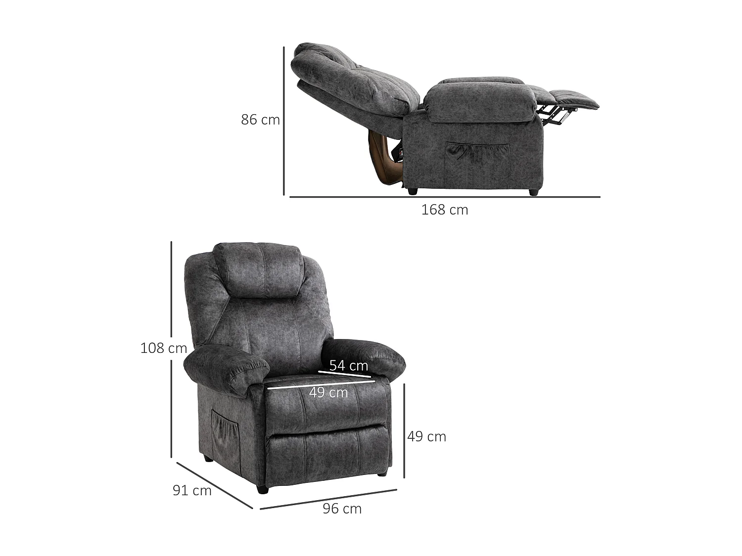 Sillón relax reclinable negro 96x91x108 cm HOMCOM