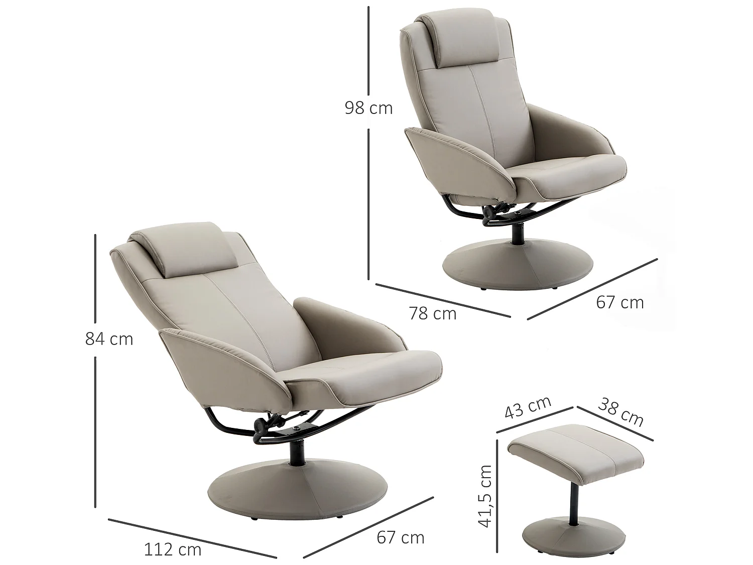 Sillón relax gris 78x67x98 cm HOMCOM