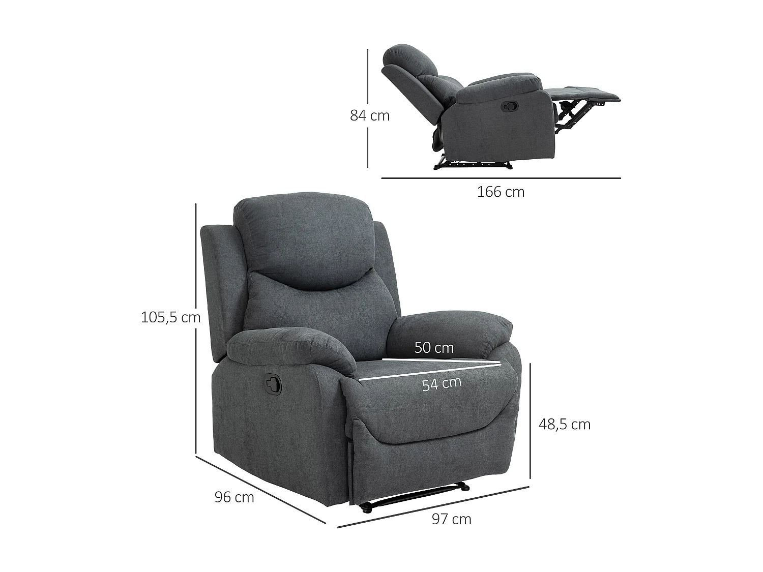 Sofá reclinable gris 97x96x105.5 cm HOMCOM