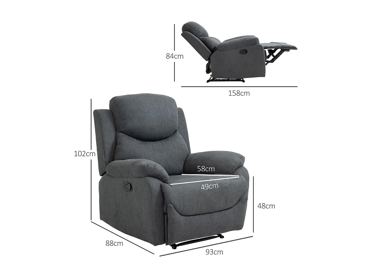 Sofá reclinable gris 97x96x105.5 cm HOMCOM
