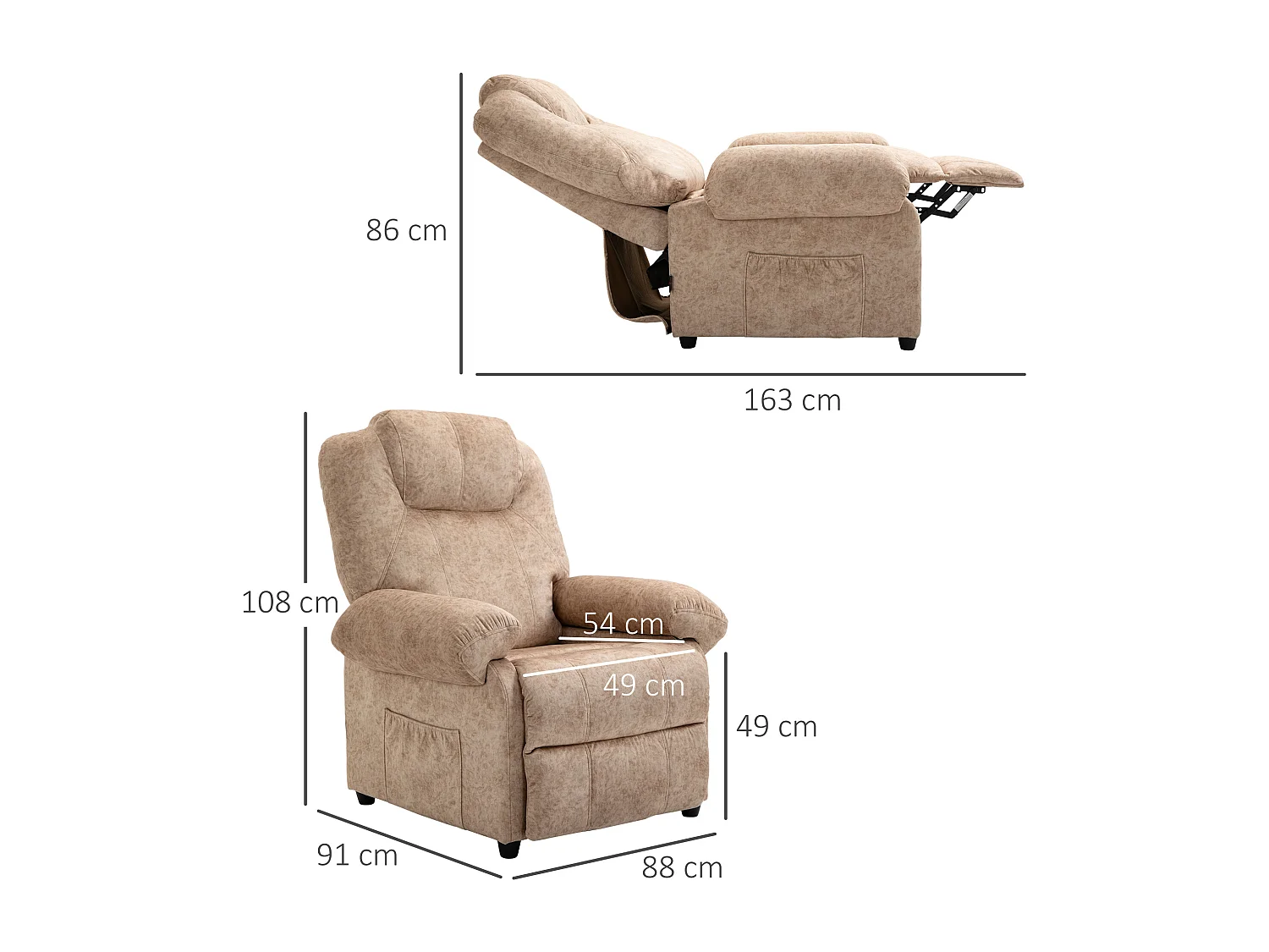 Sillón relax reclinable beige 88x91x108 cm HOMCOM