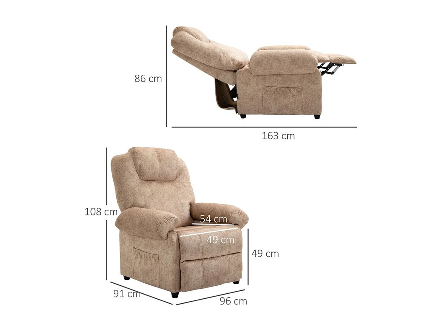 Sillón relax reclinable beige 88x91x108 cm HOMCOM
