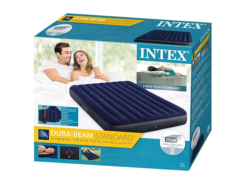 Intex Materasso Gonfiabile con Pompa Dura-Beam 152x203x25 cm Blu