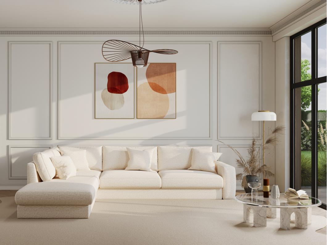 Zitbank met hoek links in beige stof JULINA van Maison Céphy